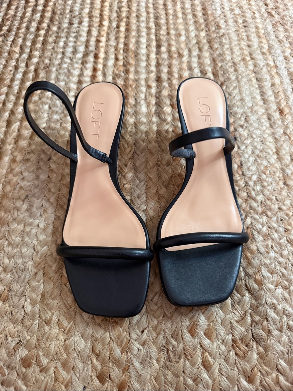LOFT Black Minimal Square-Toe Strappy Sandals